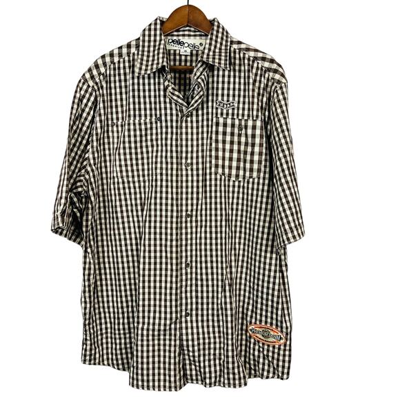 Pelle Pelle Button Up Checker Shirt Short Sleeve Brown Cream - XXL - Picture 1 of 6